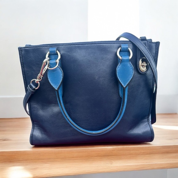 Coach Crosby Two Tone Blue Python Embossed and Leather Carryall Tote - Picture 9 of 10